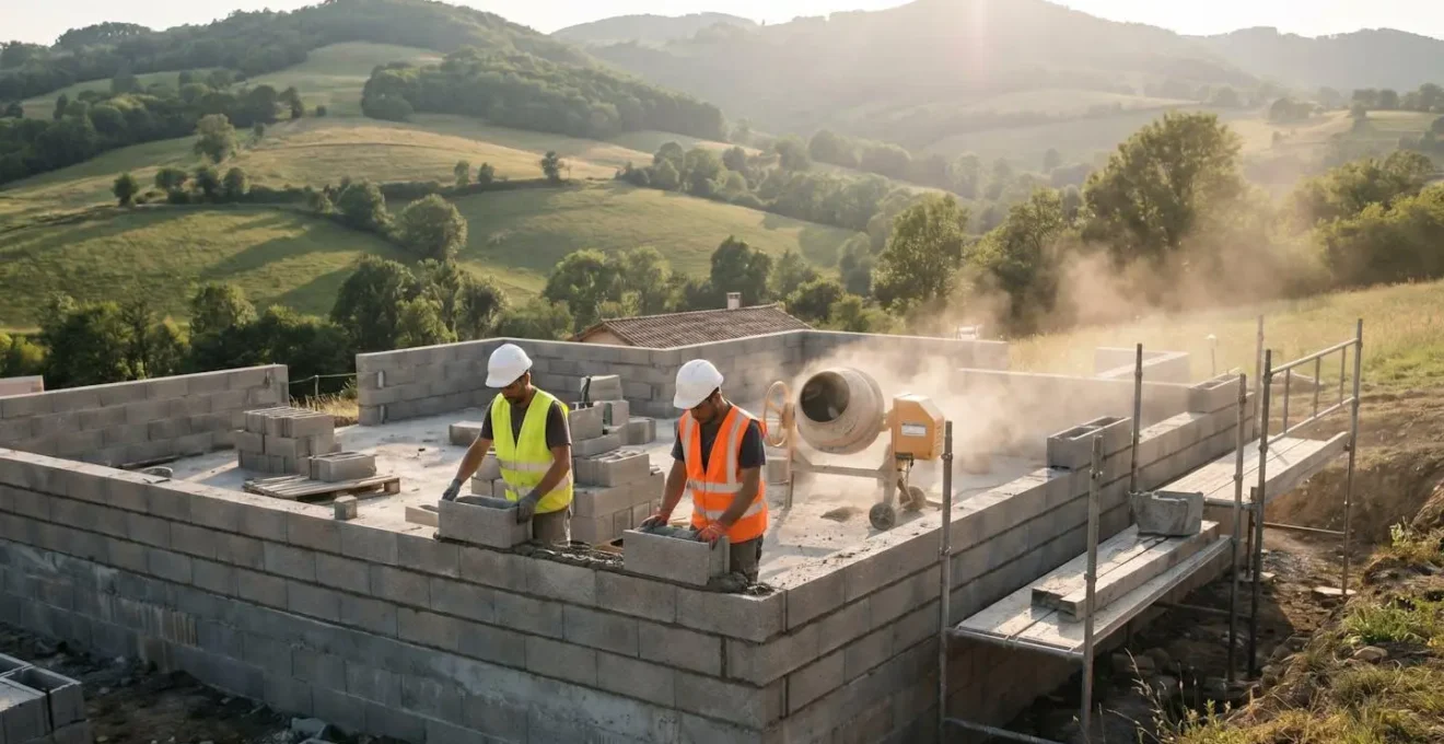 Chantier de gros œuvre pour une maison individuelle en Isère, élévation des murs